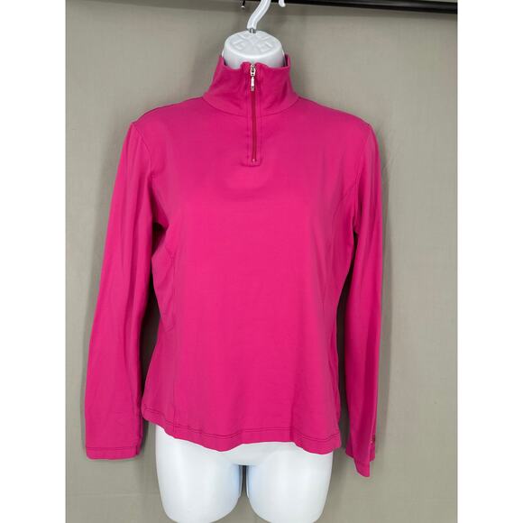 Postcard Italy Ski Top Womens Medium Pink Performance 1/4 Zip Pullover Stretch - Picture 1 of 9